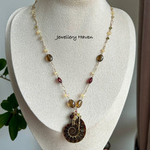 Load image into Gallery viewer, Ammonite, garnet, Ethiopian opal and tourmaline necklace