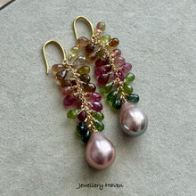 Load image into Gallery viewer, Tourmaline and purplish Edison pearl earrings