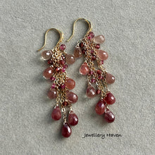 Load image into Gallery viewer, Andesine, pink tourmaline and garnet tassel earrings