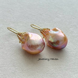 Metallic iridescent baroque pearl earrings #1