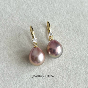 Metallic iridescent Edison pearl hook earrings