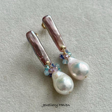 Load image into Gallery viewer, Lavender pink rectangular pearl and Edison pearl earrings