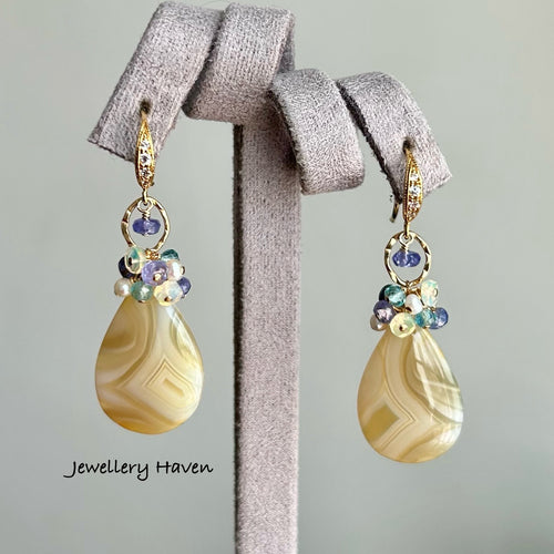 Yellow banded agate earrings