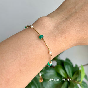Green onyx and pearl bracelet 14k gold filled