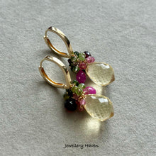 Laden Sie das Bild in den Galerie-Viewer, Lemon quartz, tourmaline, pink sapphire and garnet earrings
