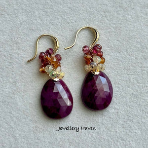 Ruby, garnet and opal earrings