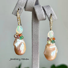 Load image into Gallery viewer, Ethiopian opal, baroque pearl earrings