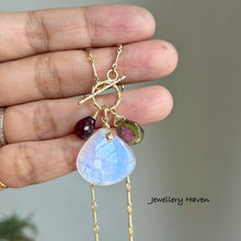 画像をギャラリービューアに読み込む, Blue flash moonstone, watermelon tourmaline slice toggle necklace
