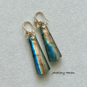 Sunset blue mix flash labradorite earrings