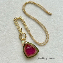 Carica l&#39;immagine nel visualizzatore di Gallery, Large Watermelon tourmaline slice toggle necklace