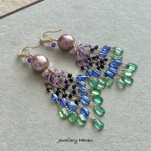 Load image into Gallery viewer, Edison Pearl, kyanite, tanzanite, sugilite and amethyst tassel earrings