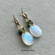 Load image into Gallery viewer, Oval moonstone and tourmaline earrings