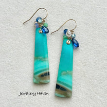 Cargar imagen en el visor de la galería, Blue opalised petrified wood earrings