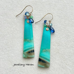 Blue opalised petrified wood earrings