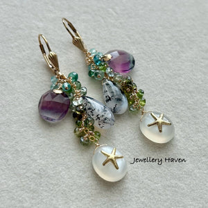 Starfish white moonstone earrings