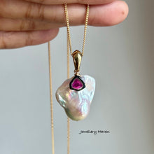 Charger l'image dans la galerie, Rainbow iridescent baroque pearl, watermelon tourmaline pendant necklace