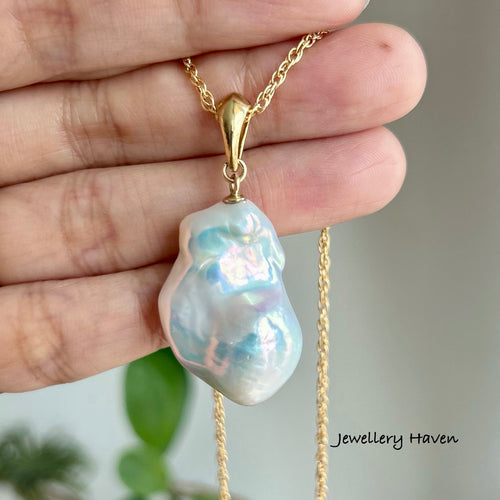 AAA blue overtone Baroque Pearl necklace