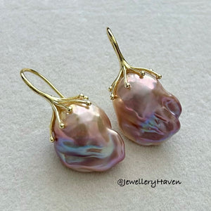 Metallic iridescent baroque pearl earrings