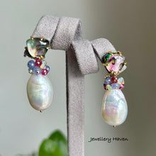 Load image into Gallery viewer, Edison pearl and triangular abalone shell stud earrings