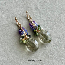 Laden Sie das Bild in den Galerie-Viewer, Green amethyst, tanzanite, tourmaline earrings