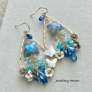 Labradorite butterfly chandelier earrings