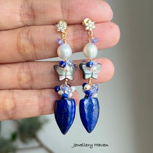 Charger l'image dans la galerie, Lapis lazuli, baby baroque pearls, mother of pearl earrings