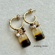 Load image into Gallery viewer, Montana agate hoop stud earrings