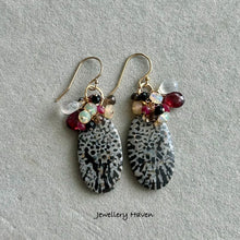 Load image into Gallery viewer, Black fossil coral earrings