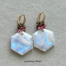画像をギャラリービューアに読み込む, Blue flash moonstone and tourmaline earrings