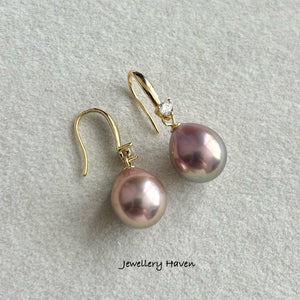 Metallic iridescent Edison pearl hook earrings