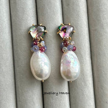 Load image into Gallery viewer, Edison pearl and triangular abalone shell stud earrings