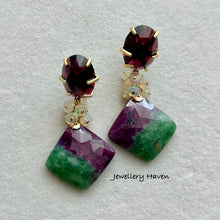 Load image into Gallery viewer, Ruby zoisite with garnet studs earrings