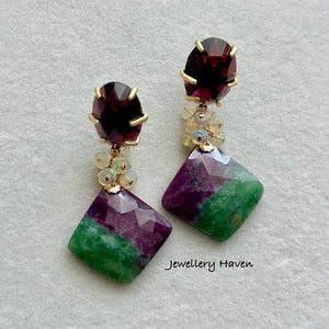 Ruby zoisite with garnet studs earrings