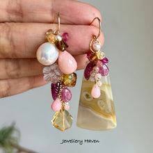 Load image into Gallery viewer, Orbicular yellow agate asymmetrical earrings