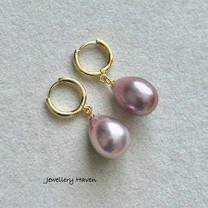 Lilac purple Edison pearl hoop earrings