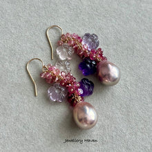 Charger l'image dans la galerie, Edison pearl, rose quartz, amethyst and pink tourmaline earrings