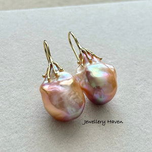 Metallic iridescent baroque pearl earrings #1