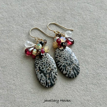 Load image into Gallery viewer, Black fossil coral earrings