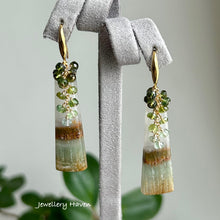 Load image into Gallery viewer, Cacoxenite rutile and green tourmaline earrings