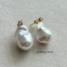 Load image into Gallery viewer, Rare bluish iridescent baroque pearl stud earrings