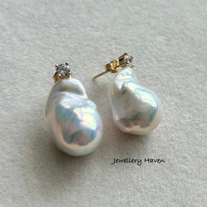 Rare bluish iridescent baroque pearl stud earrings