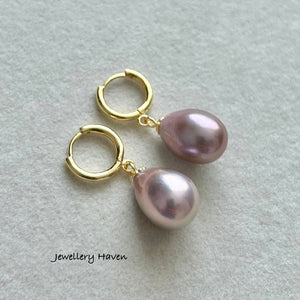 Lilac purple Edison pearl hoop earrings