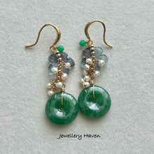 Load image into Gallery viewer, RESERVED for A ... Fluorite flower and type A jadeite earrings