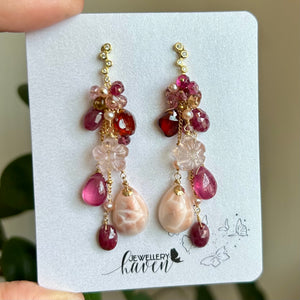 Pink natrolite tassel earrings