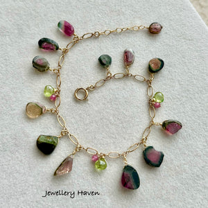 Watermelon tourmaline charm bracelet