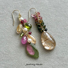 Load image into Gallery viewer, Watermelon tourmaline and golden rutilated quartz earrings