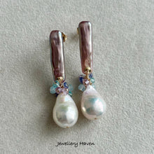 Load image into Gallery viewer, Lavender pink rectangular pearl and Edison pearl earrings