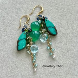 Turquoise gems cluster earrings