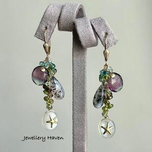 Starfish white moonstone earrings