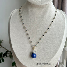 Load image into Gallery viewer, Labradorite, black spinel and lapis lazuli pendant necklace